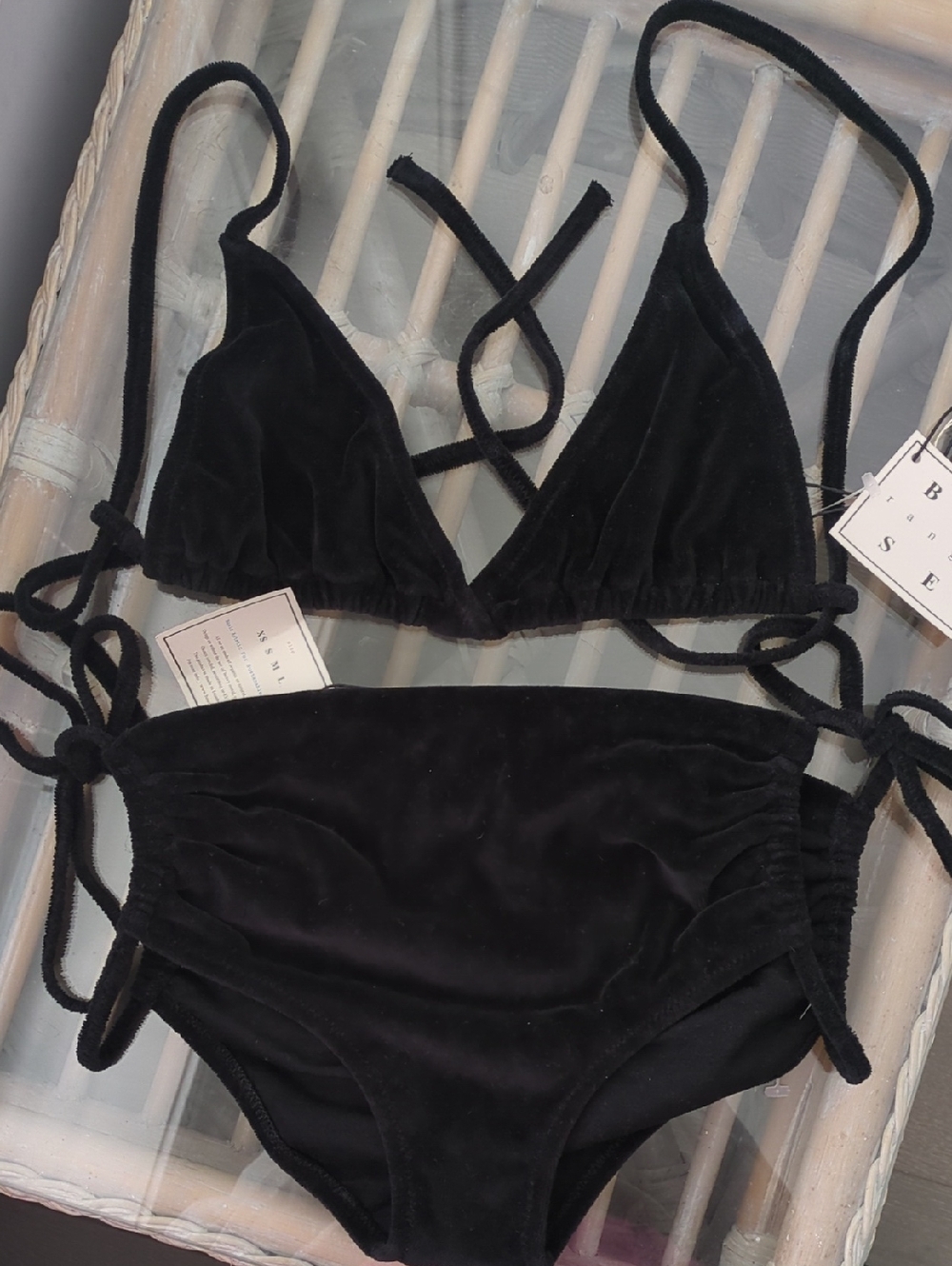 Women's Black Velvet Triangle Bikini Set - Base Range